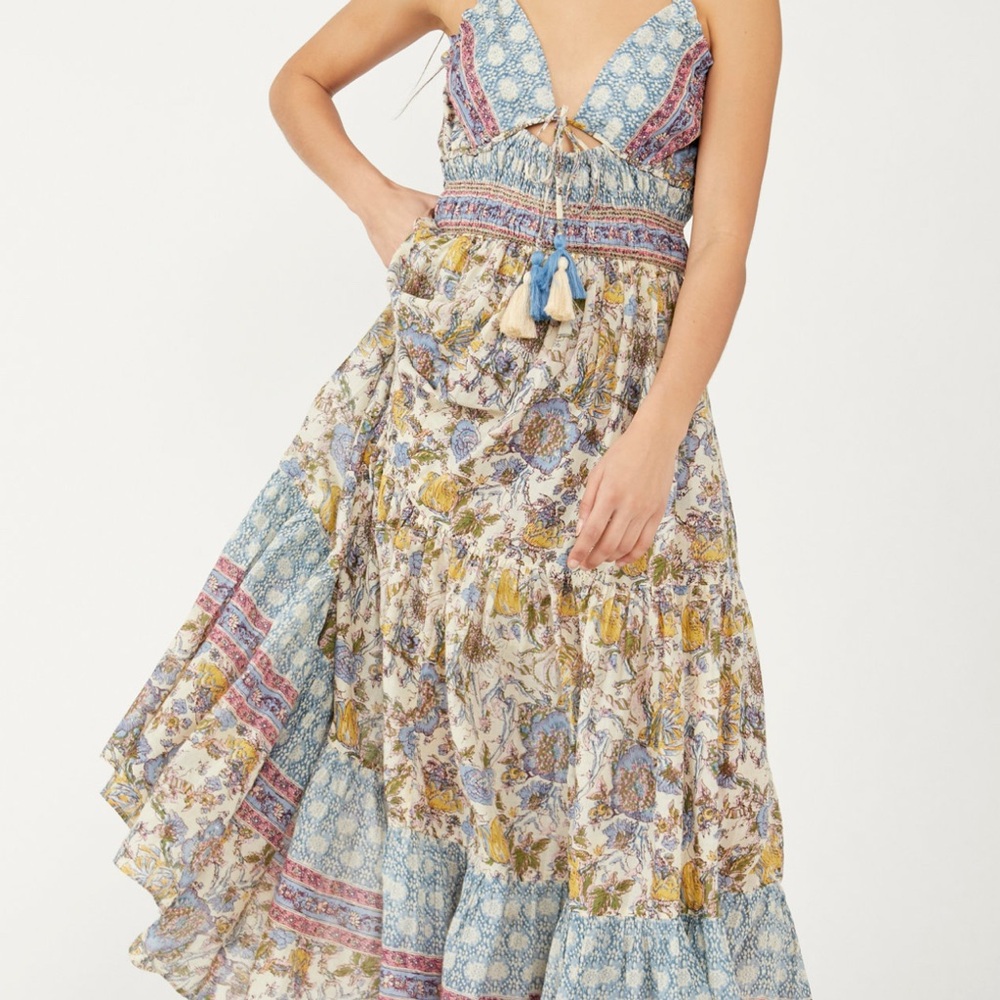 Free People Floral Patchwork Maxi Dress - Blue and Yellow